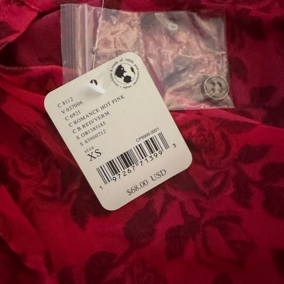 Free People Lucky Shirtee - Floral Red Sheer Button-Up Women's Top - Picture 3 of 3